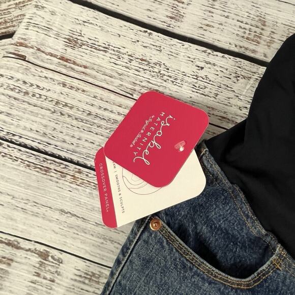 Isabel Maternity Denim Jean Shorts sz 14/32 Midi Short Crossover Panel 4"Inseam - Picture 6 of 10